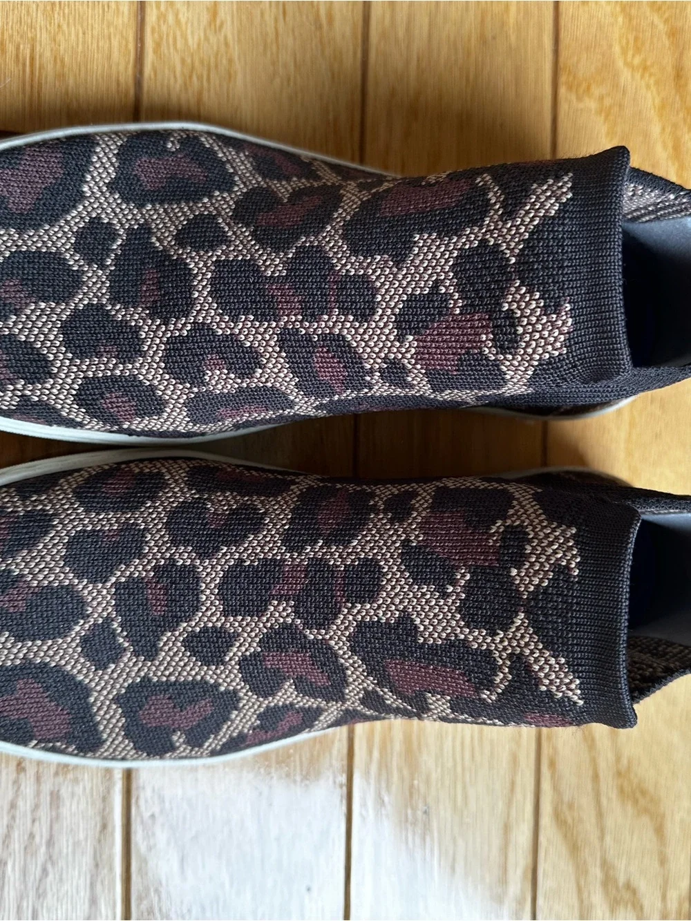 Rothy's Leopard Print Slip-On Ankle Sneakers in Brown and Black